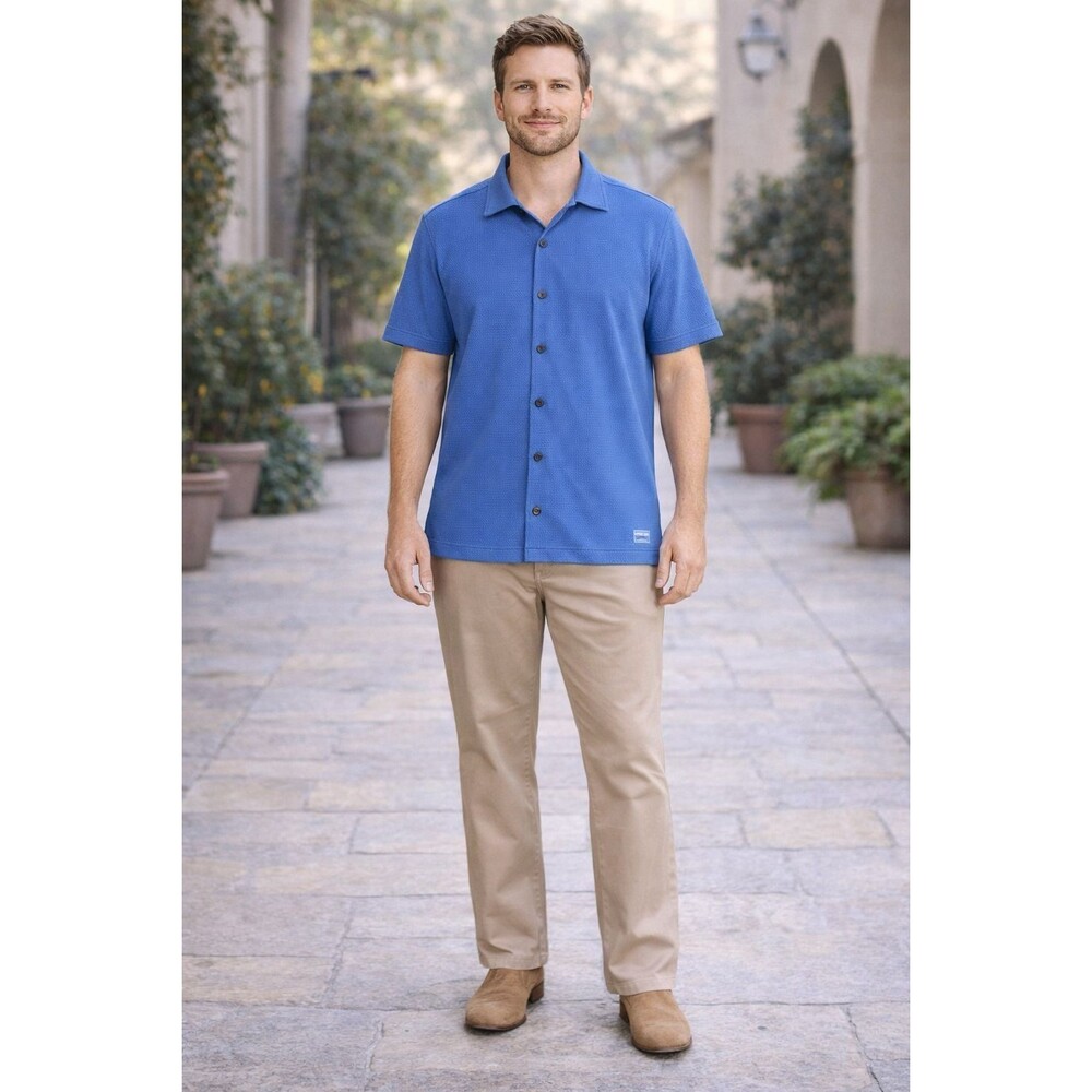 SCOTCH‎ & SODA Amsterdam New Blue MEDIUM Popcorn Jersey Camp Shirt Riviera Men’s
